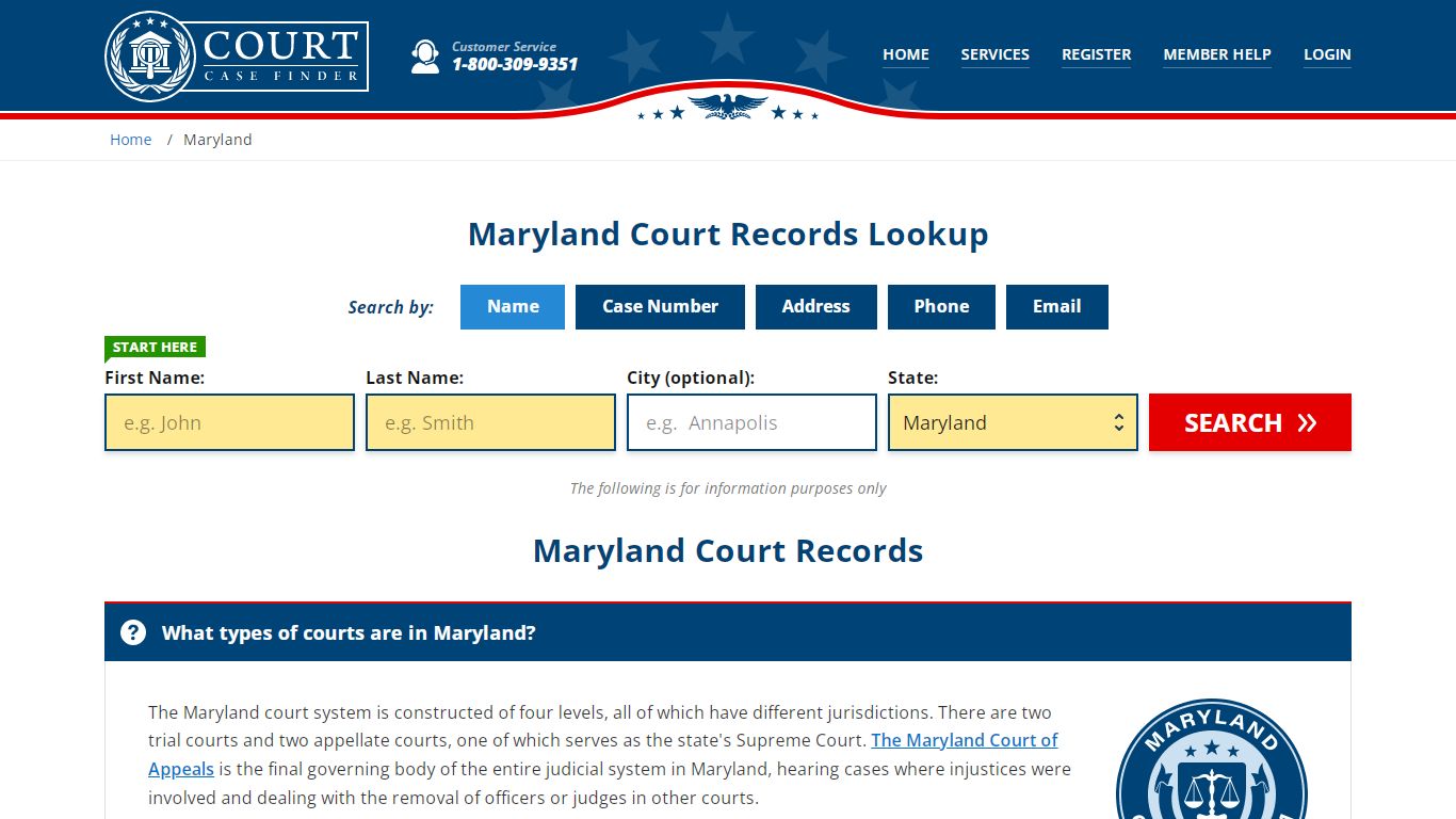 Maryland Court Records Lookup - MD Court Case Search - CourtCaseFinder.com